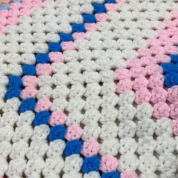 Handmade crocheted pink/blue/white/peach blanket - Picture 4 of 4